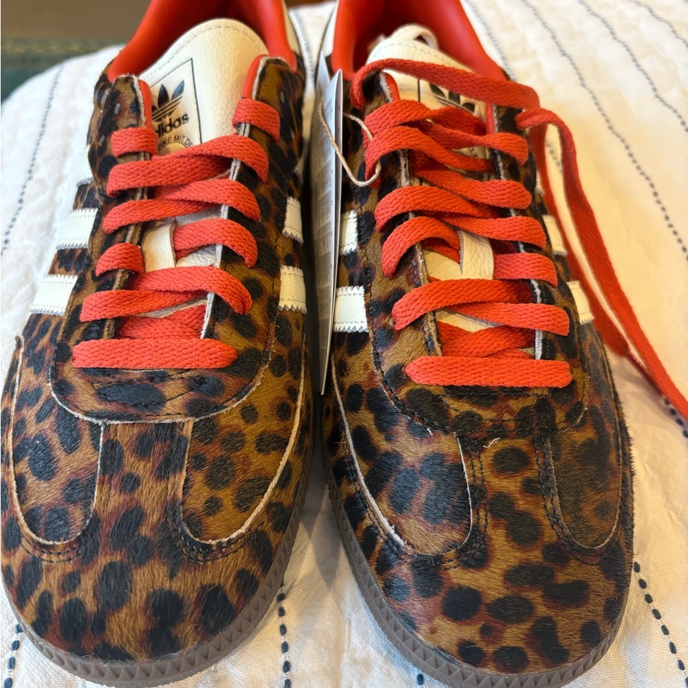 Women’s Adidas Sambas in Leopard print with red laces. - Picture 4 of 4